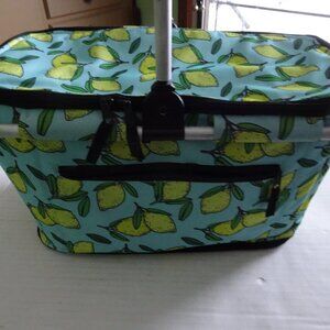 Tote - Insulated Aldi Basket Non-Collapsible Cooler Bag  Light Blue with Lemons